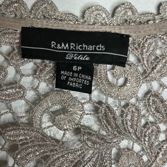 R&M Richards Petite 6P Metallic Lace Flower Dress with Satin Sash - Picture 6 of 12